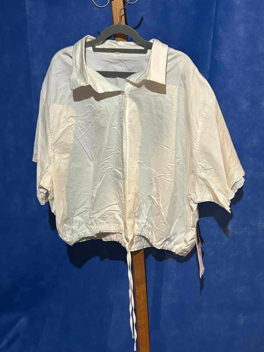 Celebrity Pink Cream Drawstring Hem Button Down Top